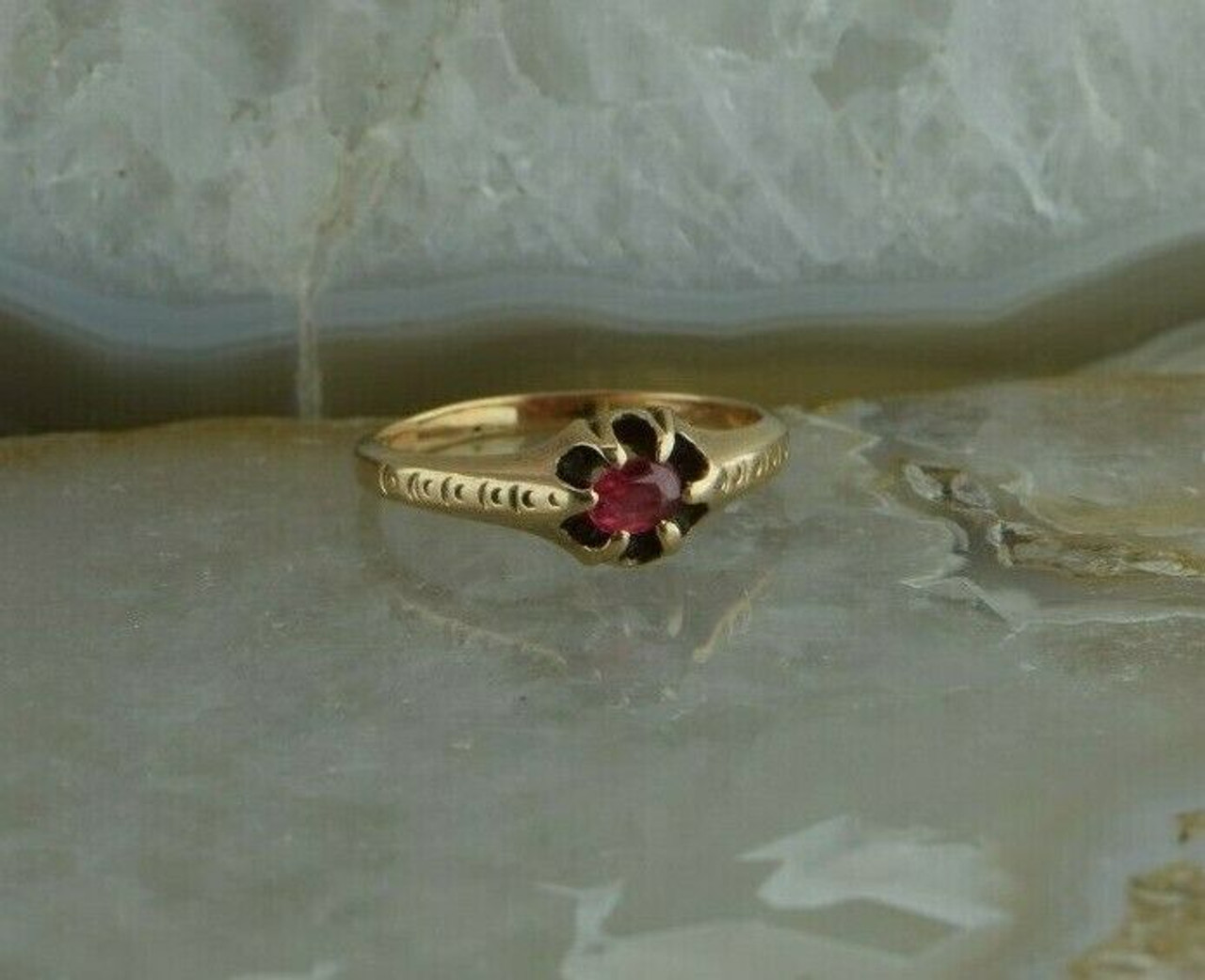 Vintage Ruby Solitaire Ring 14K Gold Lab 2.0 Carat Round Faceted - Ruby Lane
